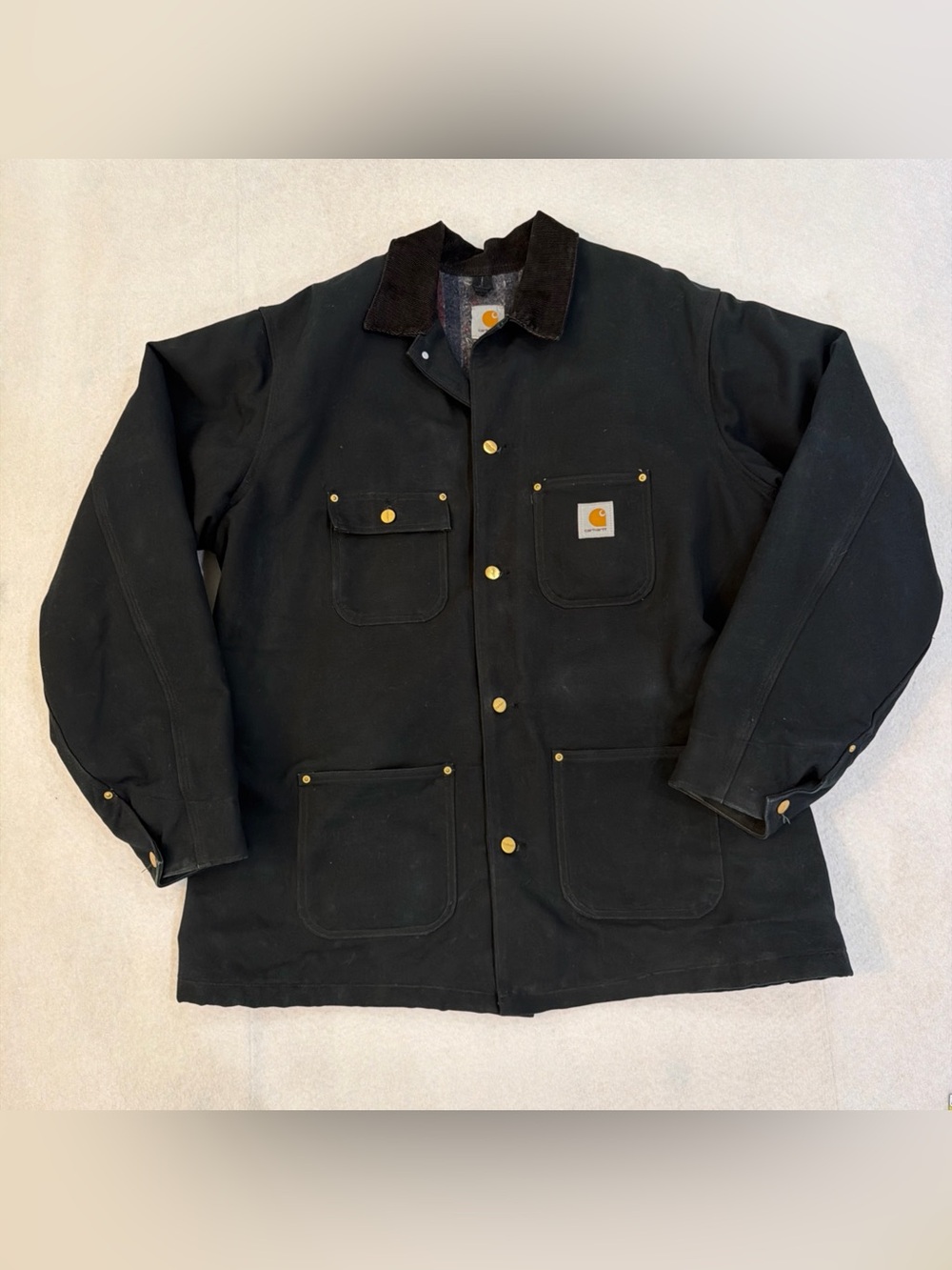 Mens Vintage Black Carhartt Jacket Blanket Lined Duck Canvas Chore Coat 3X